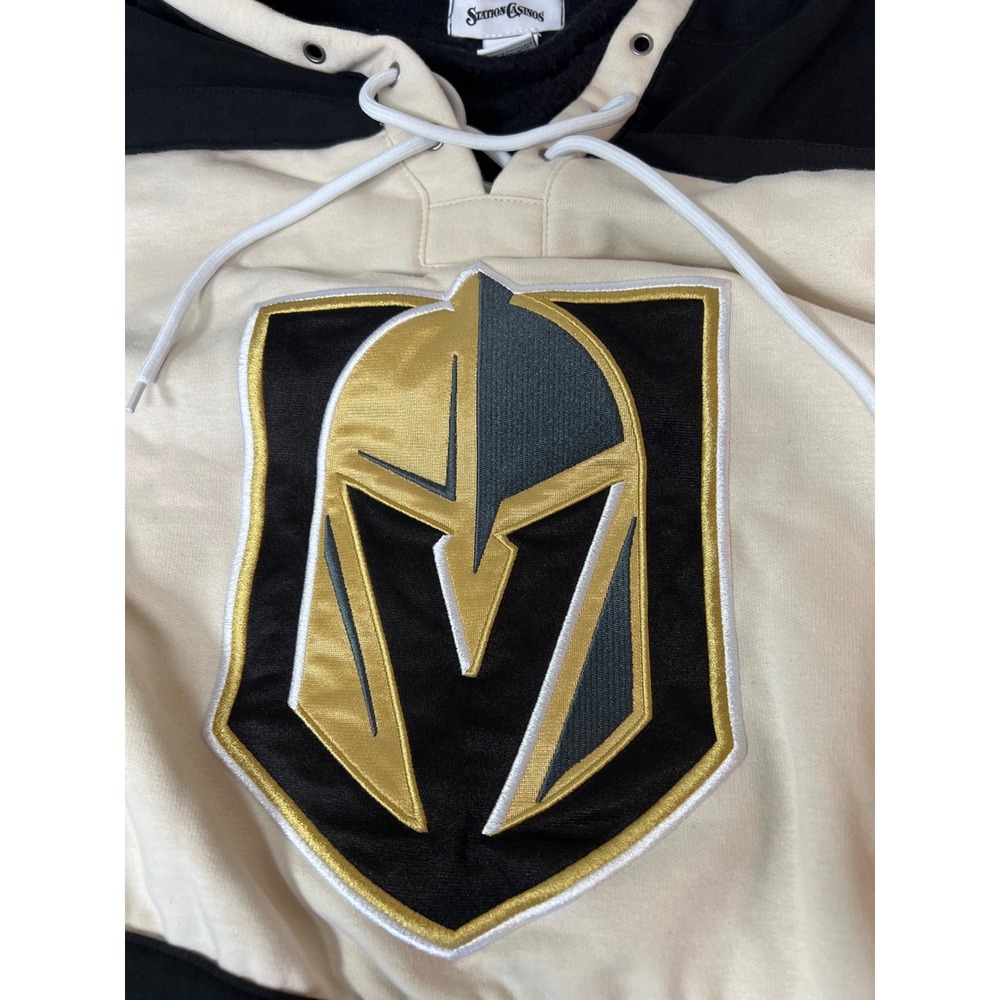 Vegas Golden Knights Station Casinos Hockey Hoodie Mens Large Cream Black Gold - Picture 3 of 6